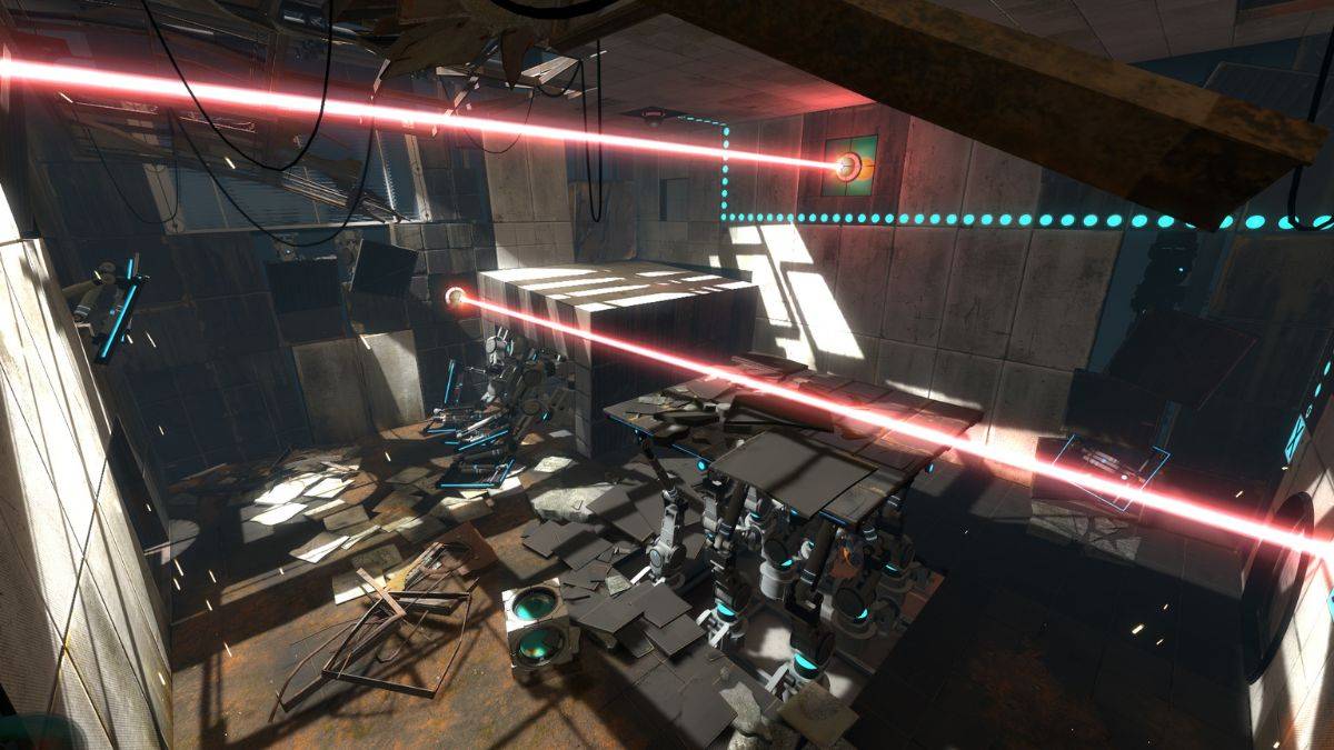 A laser beam that is being re-directed by portals in Portal 2.