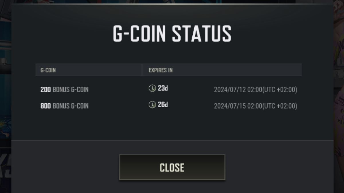 1000 PUBG bonus G-coins displayed in G-coin status in PUBG