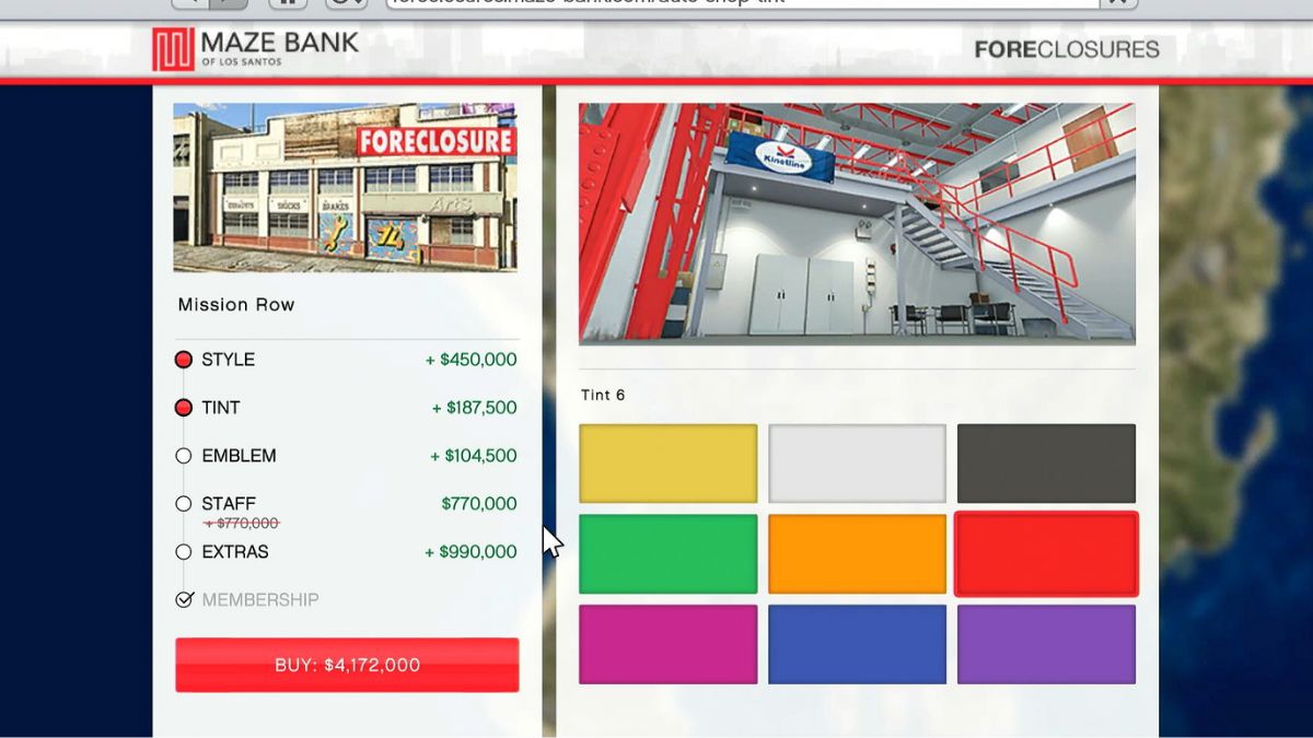 All Tint options available when you buy an auto shop in GTA Online