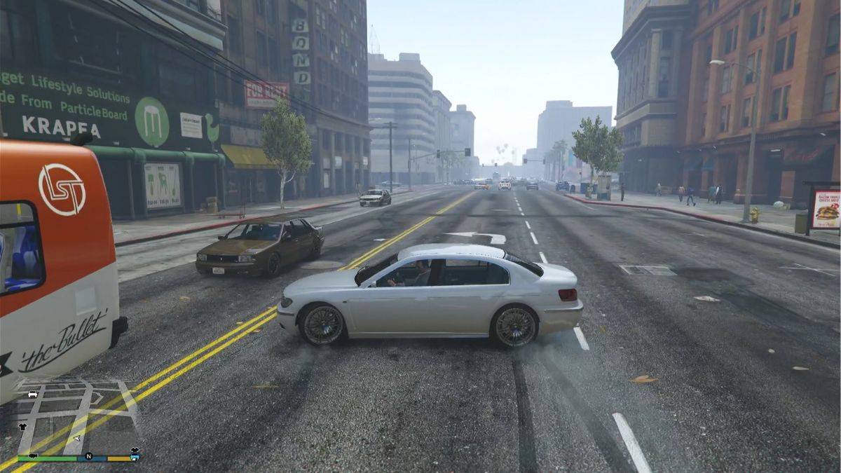 A car sliding out of control because of cheats in GTA V.
