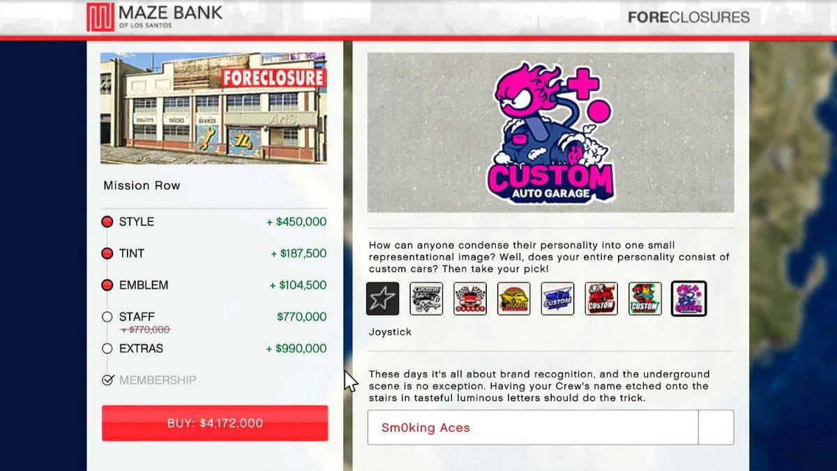 All Emblem options available when you buy an auto shop in GTA Online