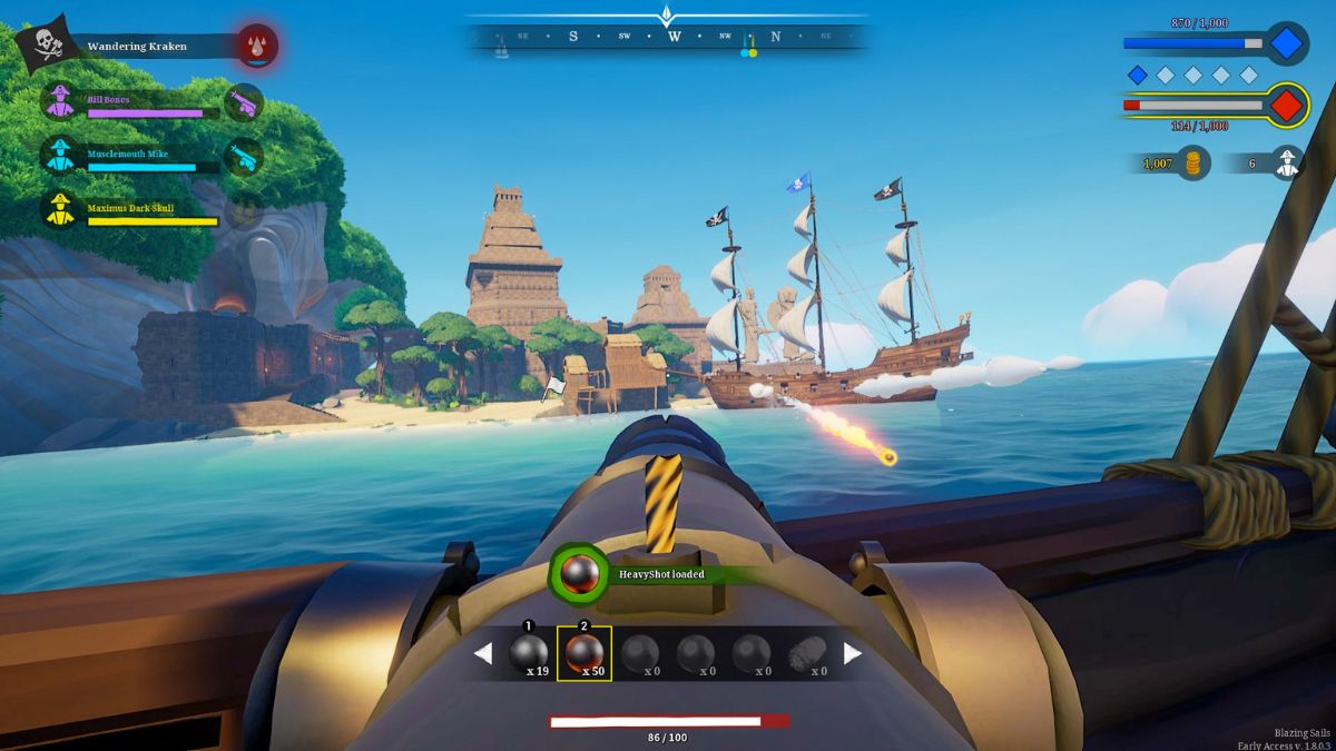 A player fires a cannon at an enemy ship while taking cannon fire in Blazing Sails, a game that is less similar to PUBG.