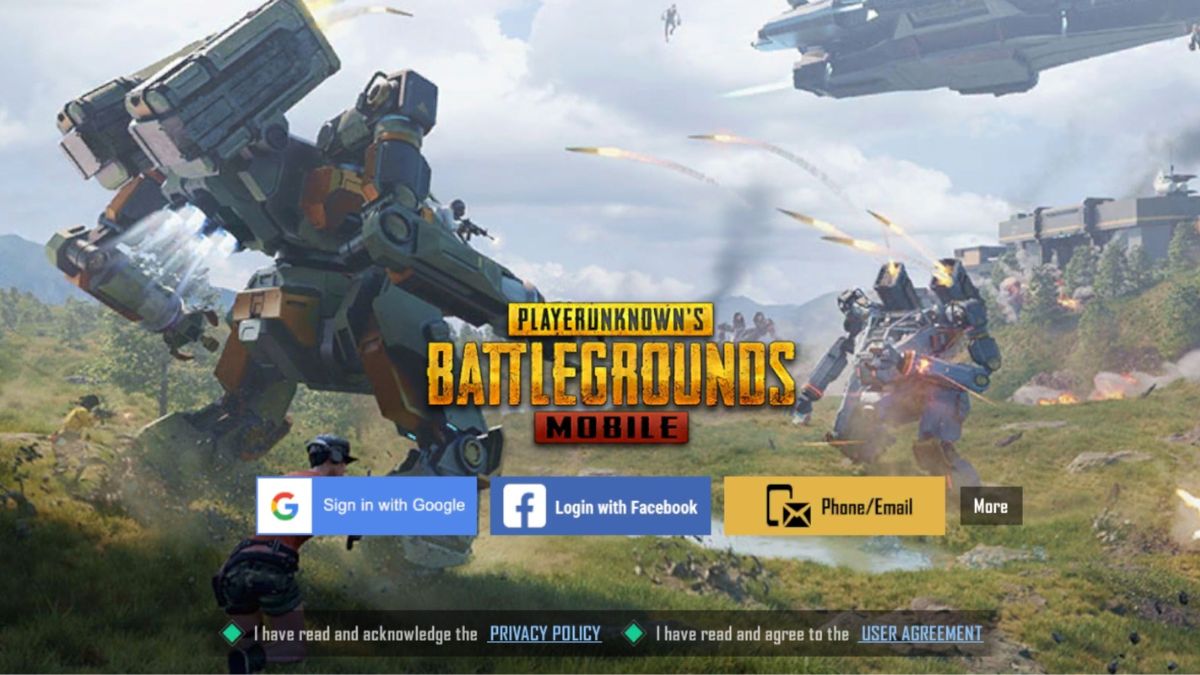 Mechs do battle on the PUBG home screen after player learns how to log out of PUBG Mobile