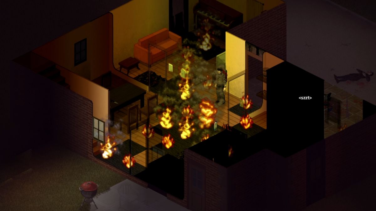The player trapped inside a burning house that was set on fire by a molotov