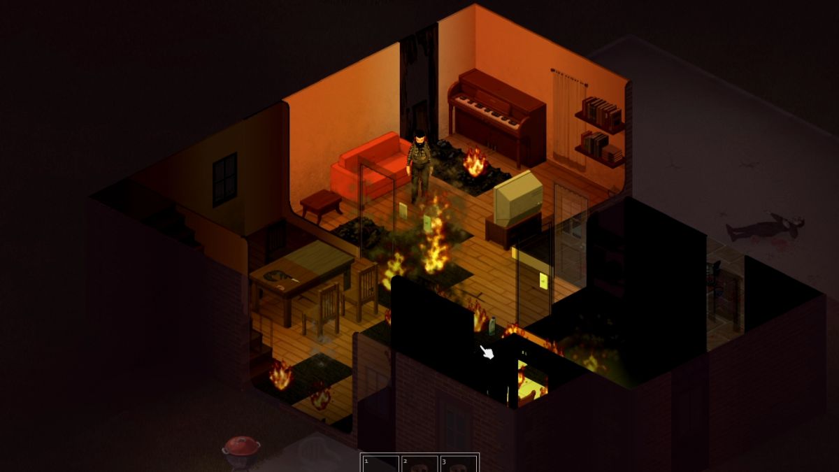 Player trapped inside a burning house after using a molotov in project zomboid