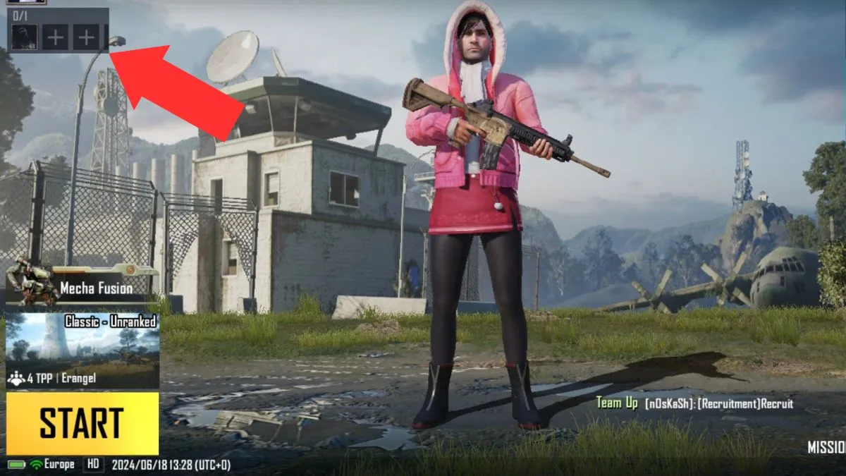 PUBG mobile home screen with squads icon visible and highlighted