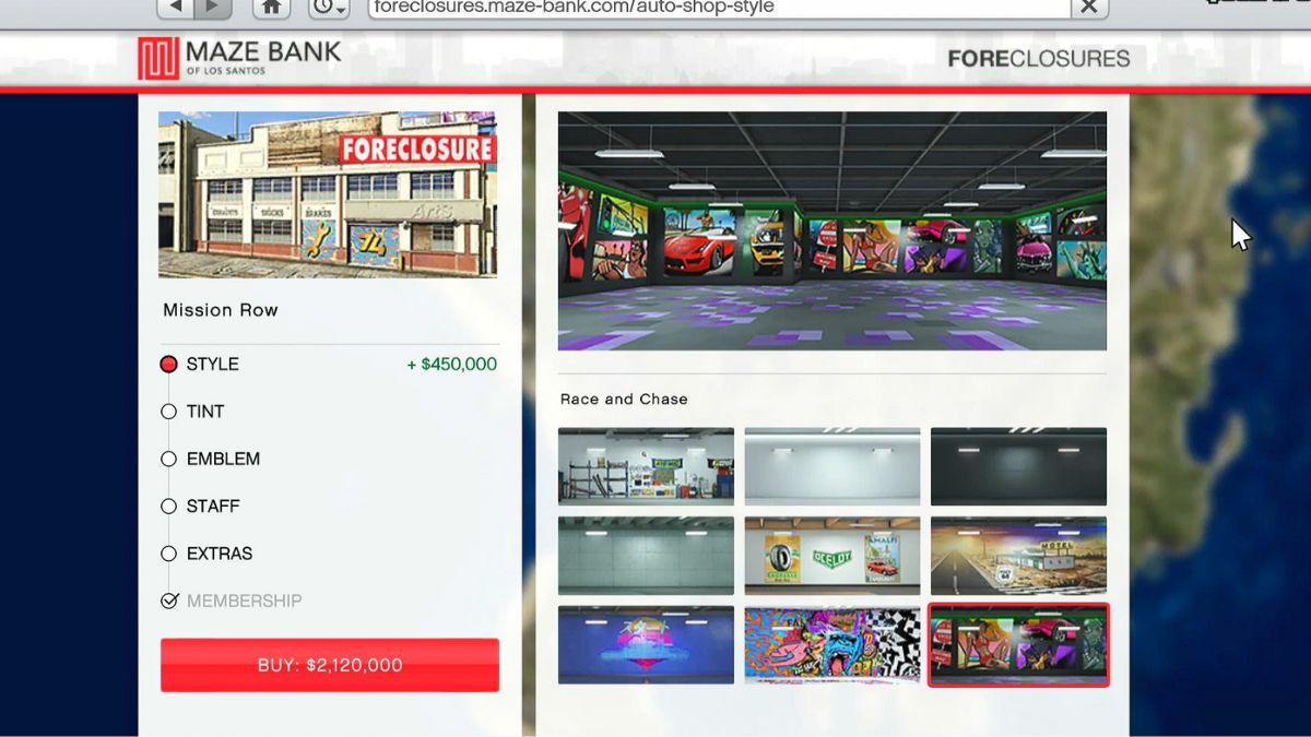All the style options available when you buy an auto shop in GTA Online. 