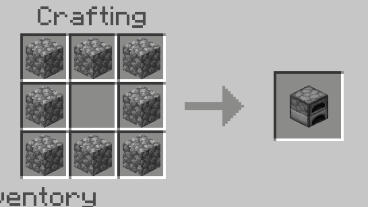 The recipe for a Furnace laid out on a crafting table showing players how to make a Furnace in Minecraft.
