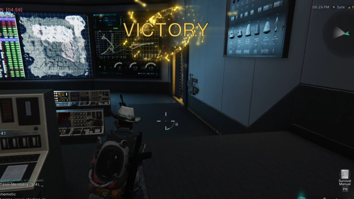 A Player clearing Securement Silo Alpha with the victory message on screen in Once Human.