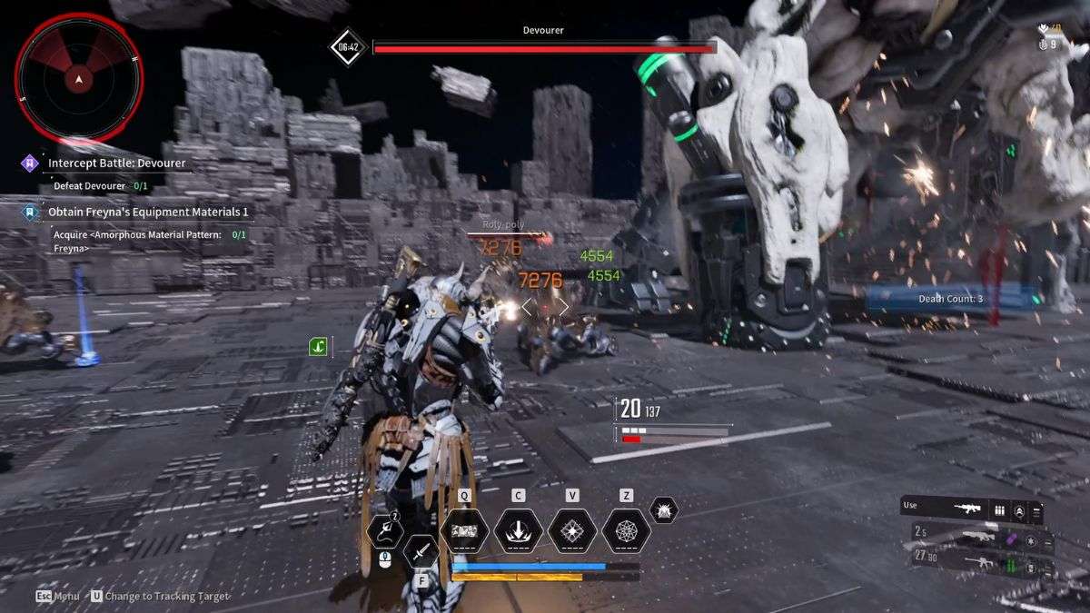 A Player destroying the Roly Poly minions in The Devourer boss battle in The First Descendant.
