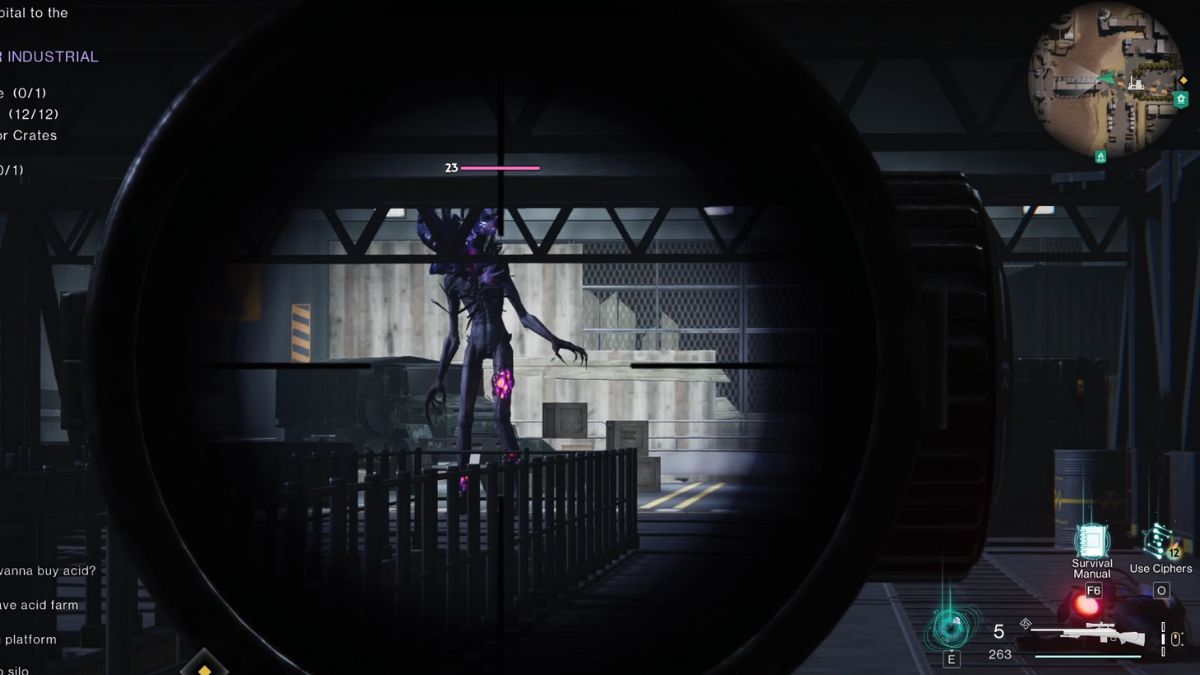 The Glutton at Greywater Industrial Zone viewed through a scope while guarding the Gear chest behind him. 