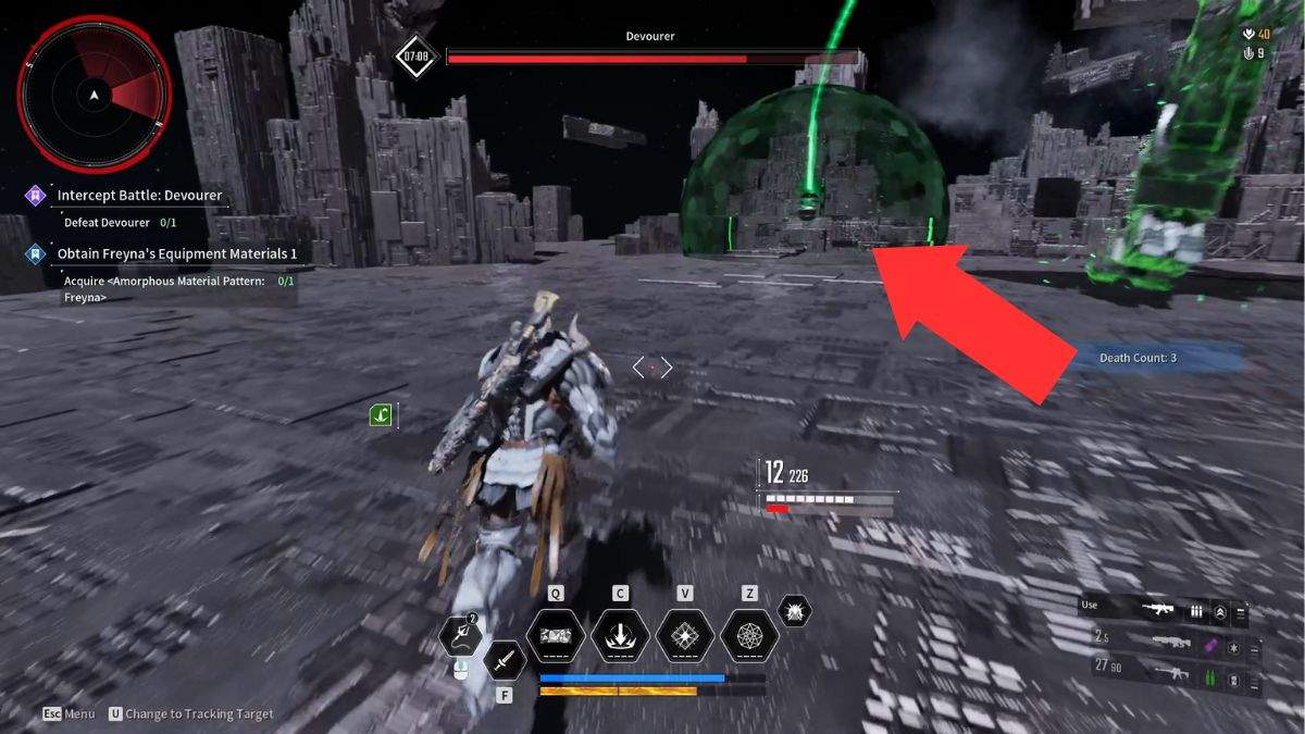 A player rushes the recovery pods deployed by The Devourer in The First Descendant.