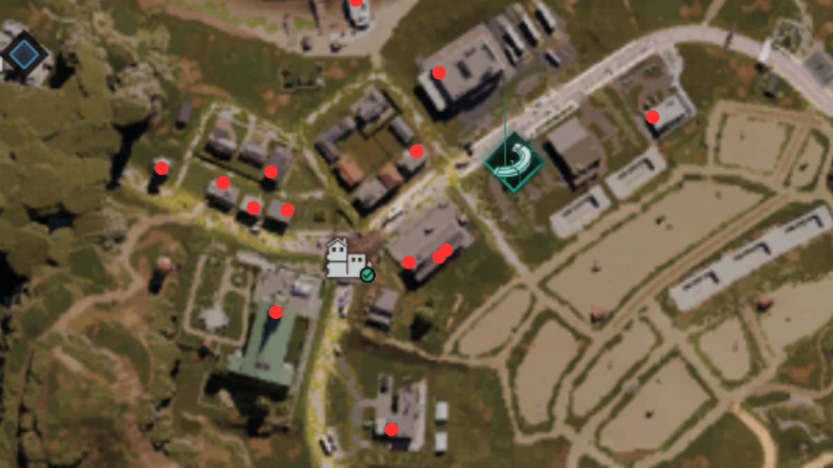 All storage crate locations at Brookham marked on a map with dots in Once Human.