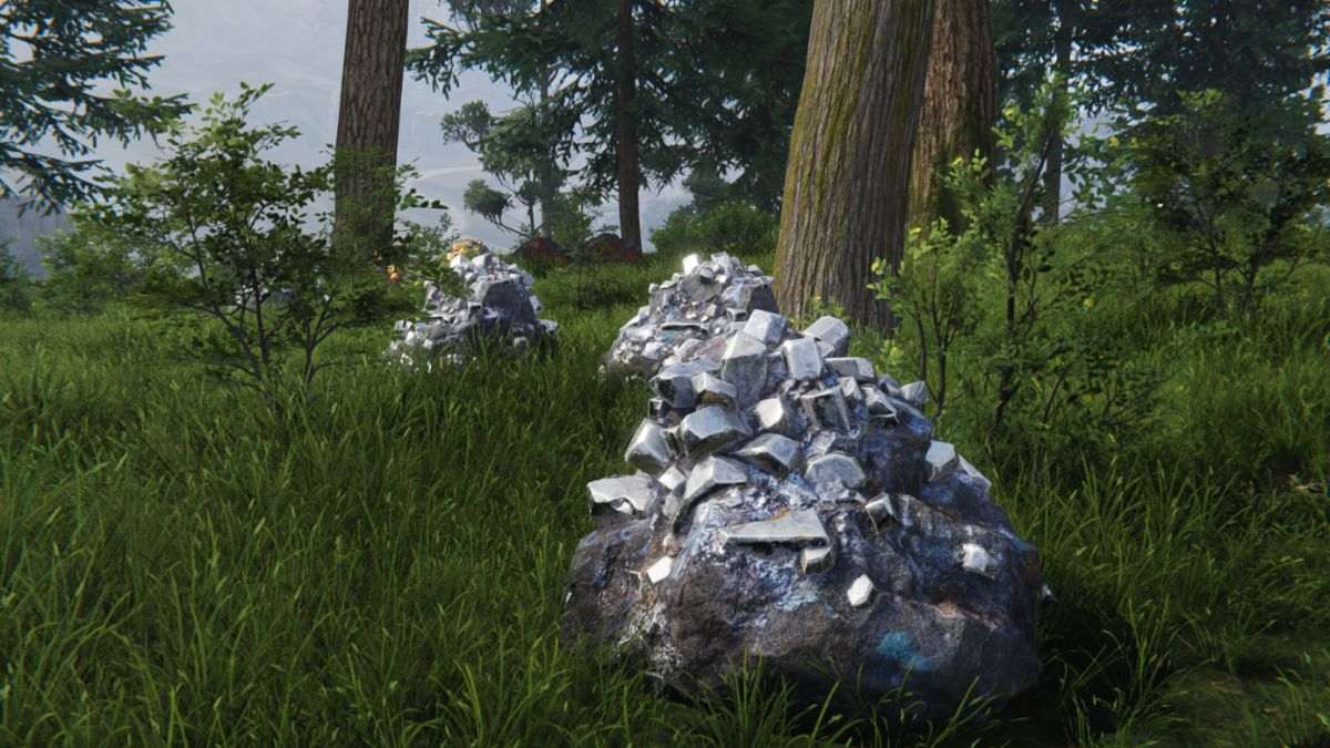 Aluminium ore in a forest in Once Human, showing players what the ore nodes look like in-game.