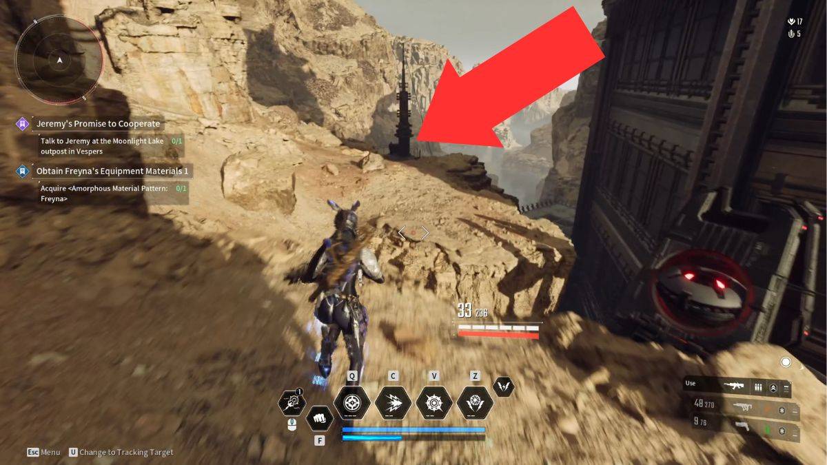 An arrow showing the location of the Encrypted Storage Vault in The First Descendant.