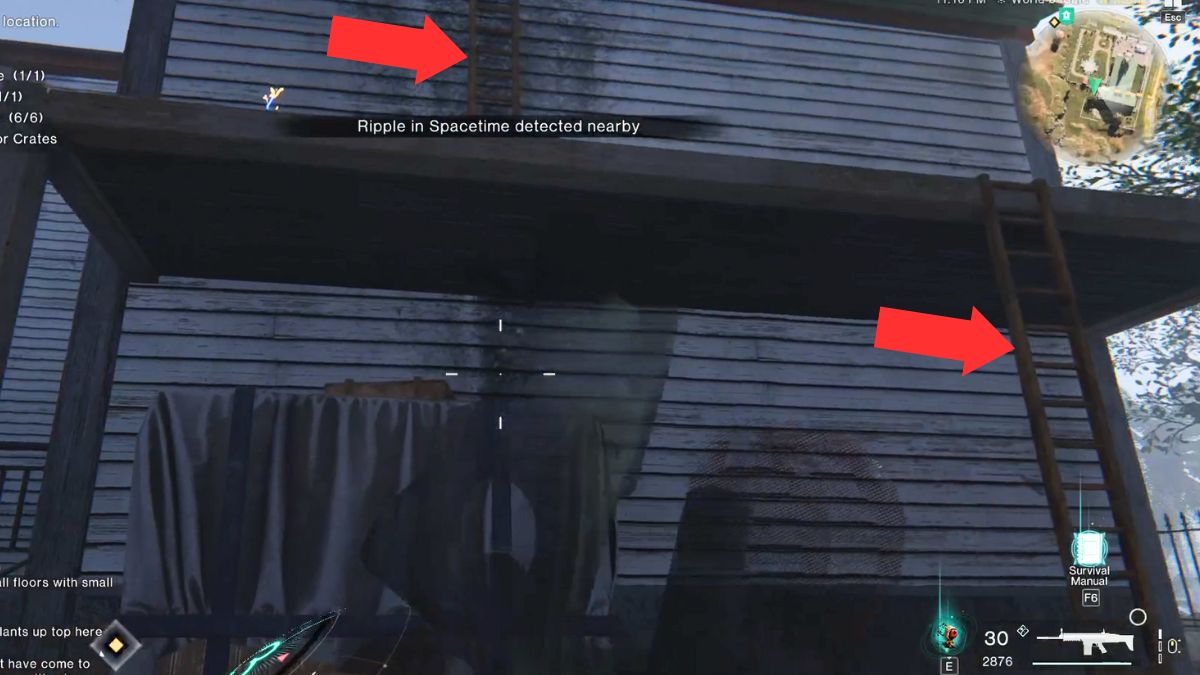Ladders in Brookham that lead to the Weapon Crate marked with arrows in Once Human.