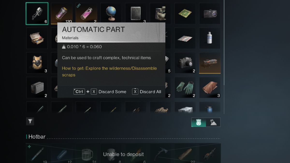 Automatic parts in the player's inventory that were found in Fort Eyrie in Red Sands in Once Human.