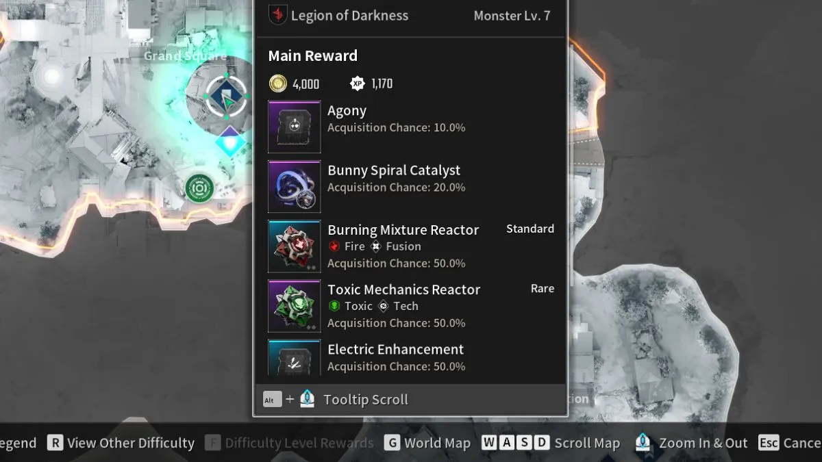 The Vulgis Data Transmitter mission from The First Descent showing Spiral Catalyst drop rates.