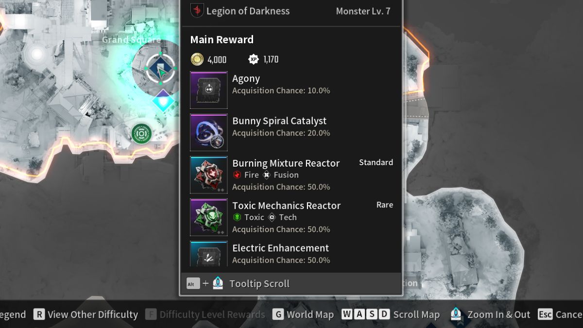 The Vulgis Data Transmitter mission from The First Descent showing Spiral Catalyst drop rates.