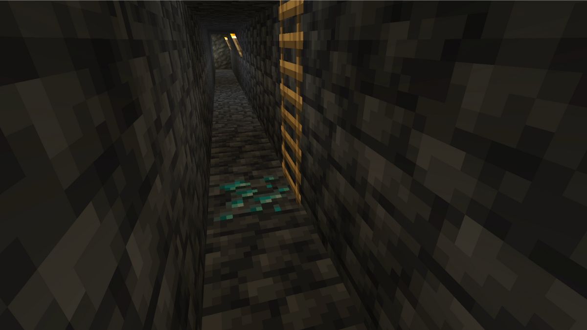 Diamonds found by player in a strip mine in Minecraft.