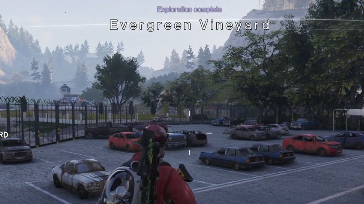 The Evergreen Vineyard Exploration Complete message displays on the player screen after activating the Rift Anchor.