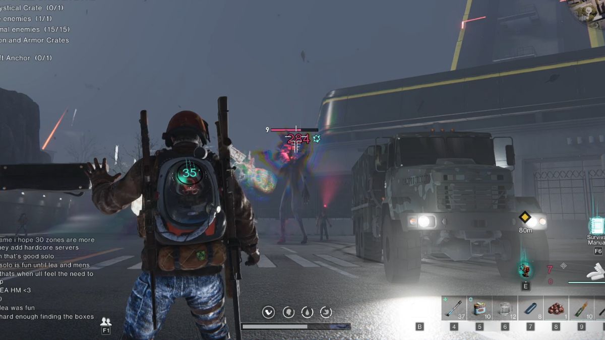 Player fighting a big monster in Once Human with the head of an Agent Monster.