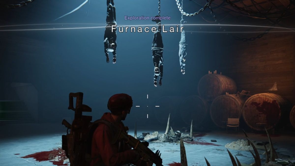 The Furnace Lair Exploration Complete message on-screen after player finds all the crates and Mystical Crate.