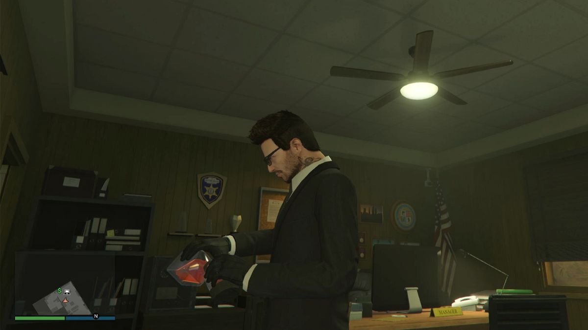 GTA Online player celebrating the successful capture of Omar Garcia in the bounty office. 