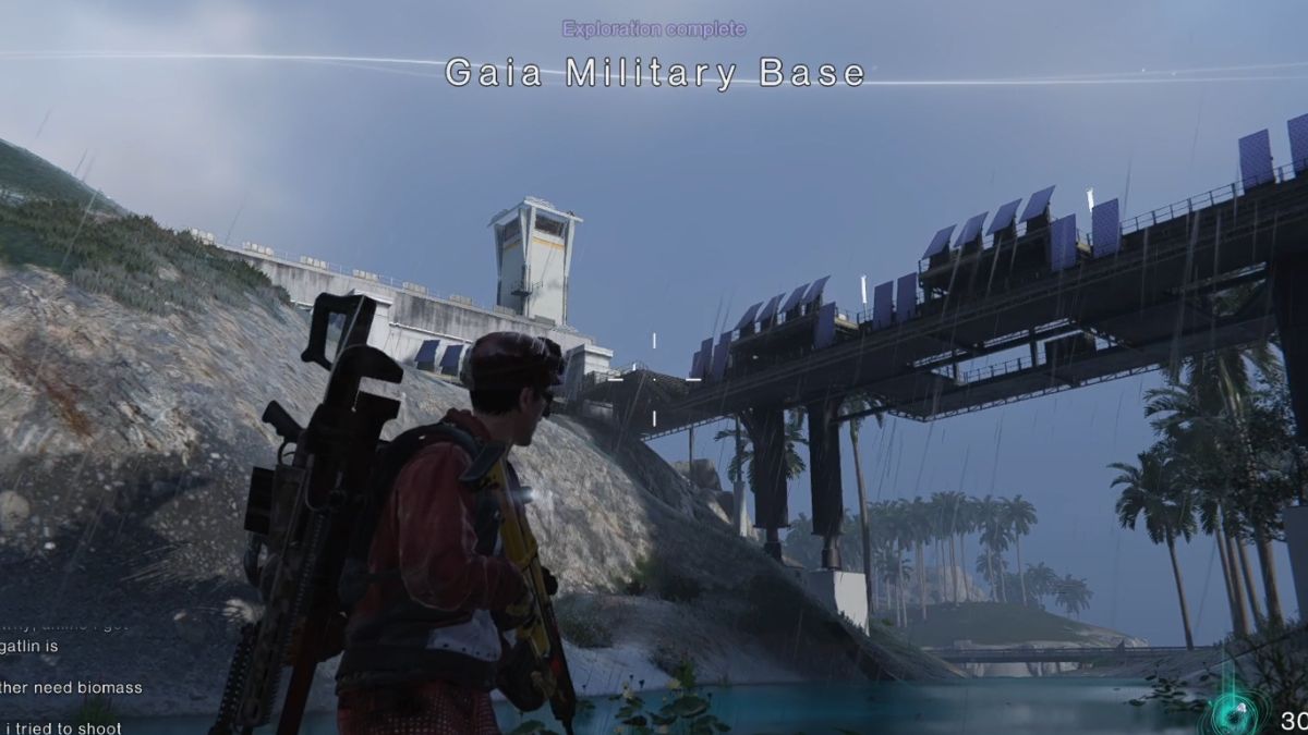 The Gaia Military Base Exploration Complete message on the player's screen after completing the area.