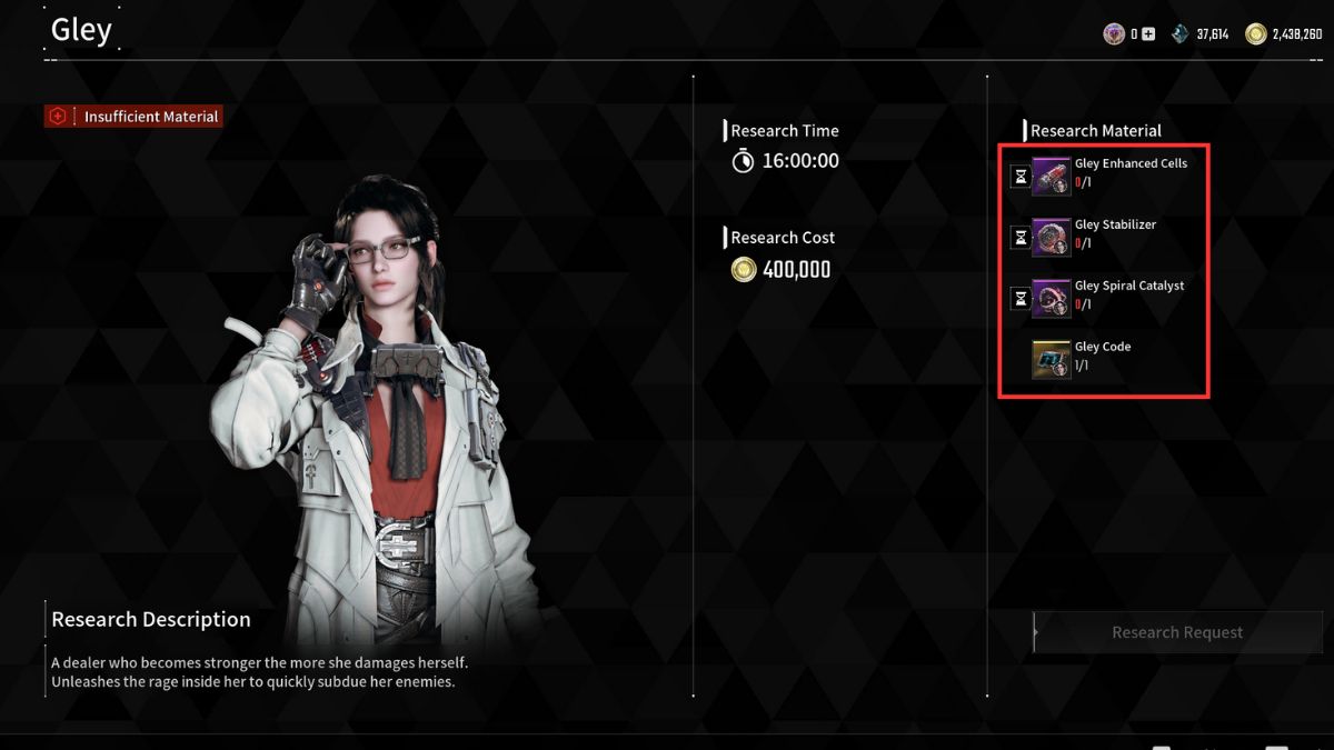 Gley, a character from The First Descendant, along with her Unlock requirements.