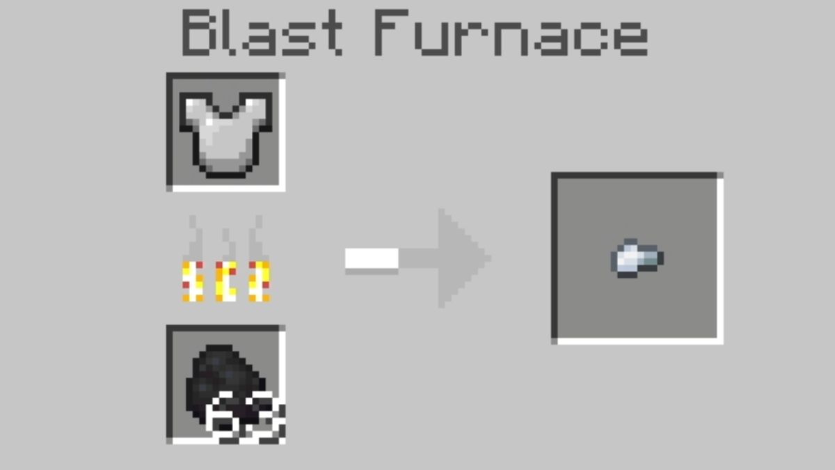 Iron armor being smelted in a Blast Furnace, showing players how to use a Blast Furnace in Minecraft.