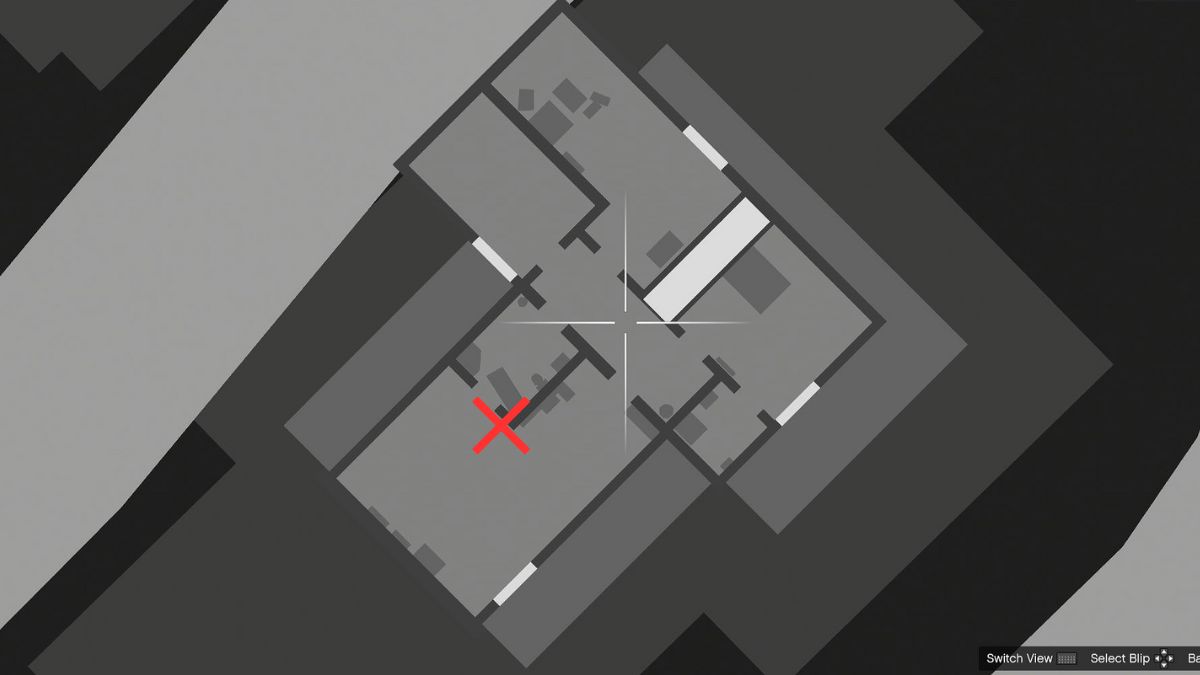 A map showing the location of the player's clothes in the Leroy O'Neil bounty mission. 