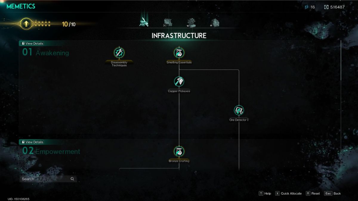 The Memetics screen in Once Human showing research for beginners in Once Human. 