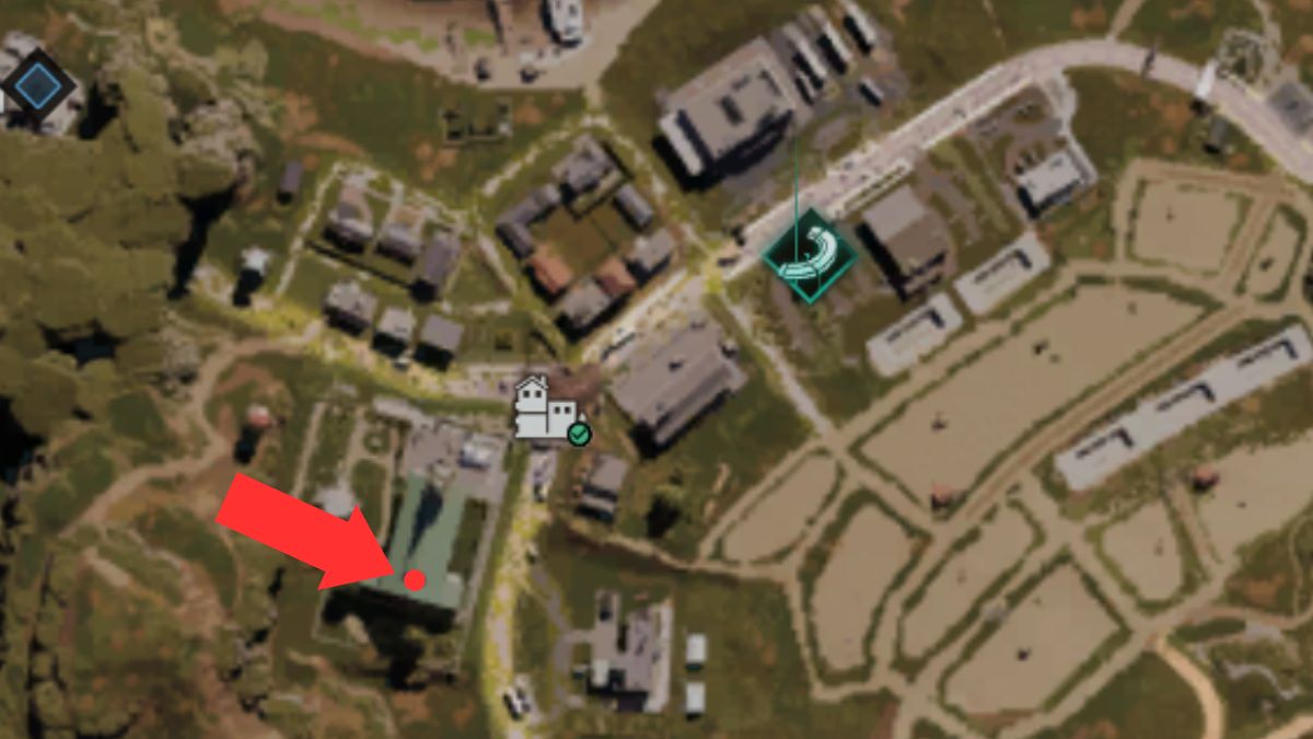 The Mystical Crate location at Brookham marked on a map with an arrow in Once Human.