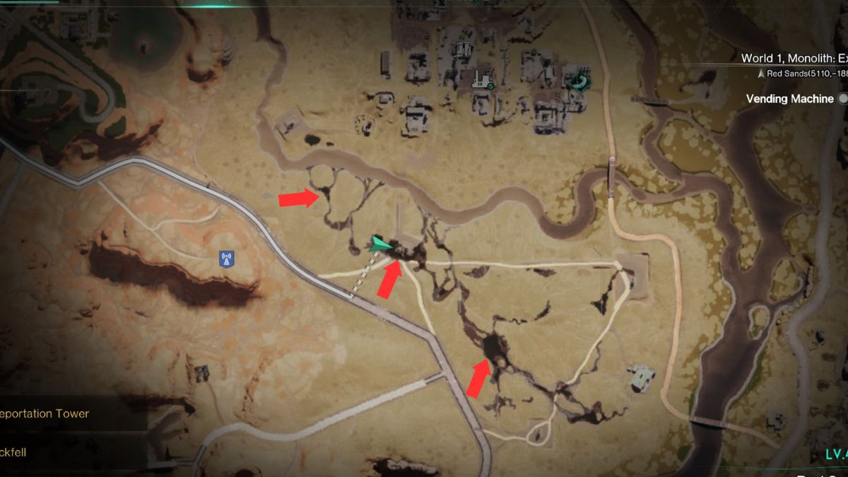 A map showing oil veins in Once Human, marked with arrows as it's a prerequisite to producing fuel in Once Human.