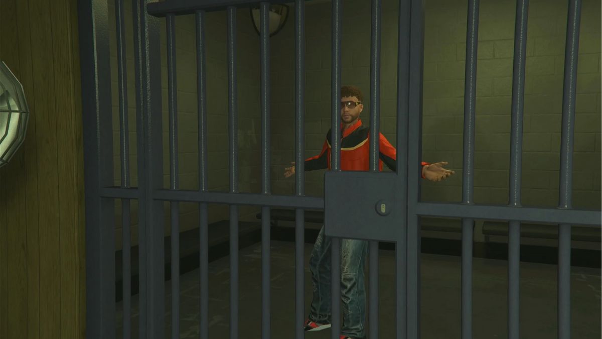 Omar Garcia behind bars after successful capture in GTA Online bounty mission.