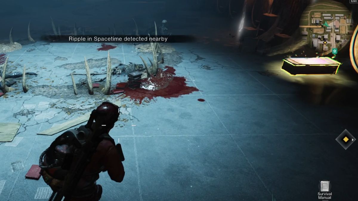 Player approaching a weapon crate hidden underground in the main chamber at Furnace Lair in Once Human.