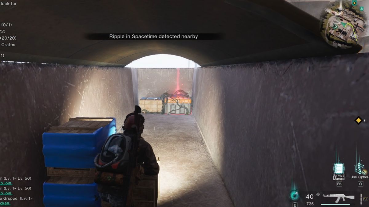 A player in Once Human approaching the Mystical Chest at the Junkyard.