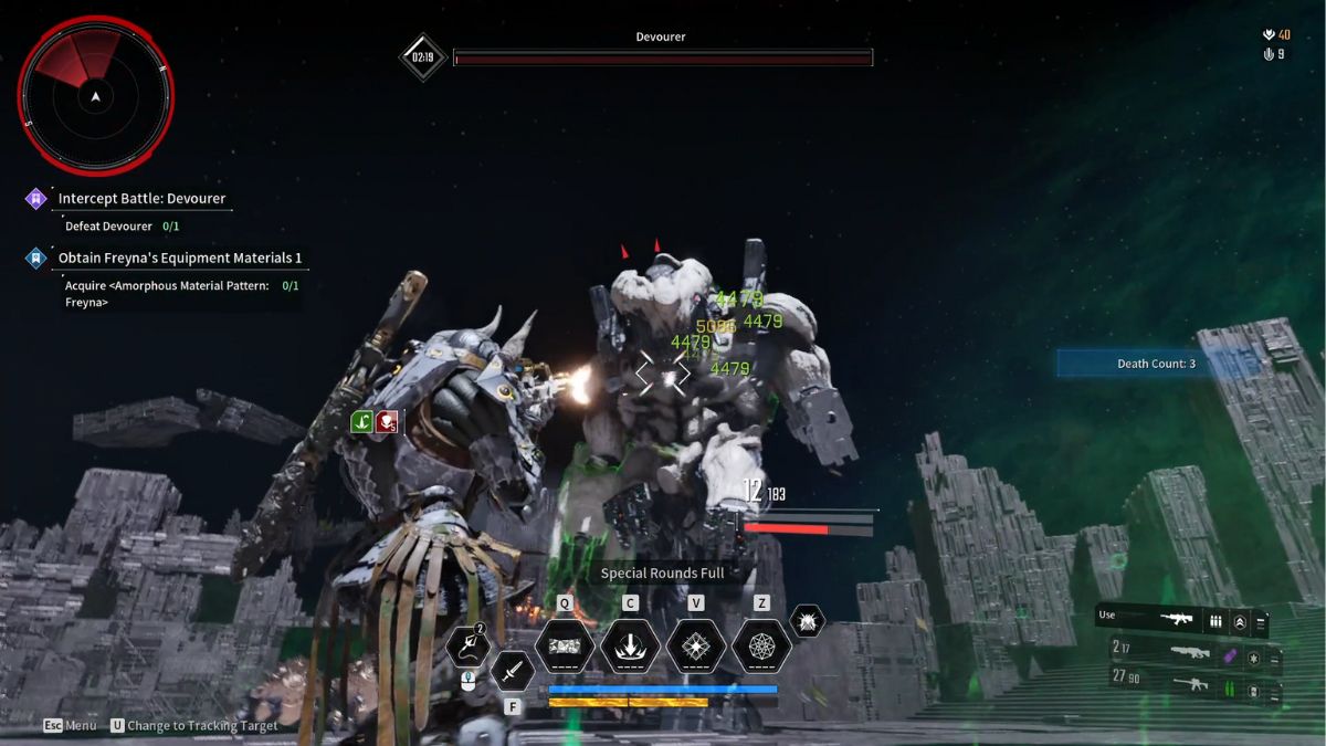 A player hits the final blow on The Devourer boss in The First Descendant.
