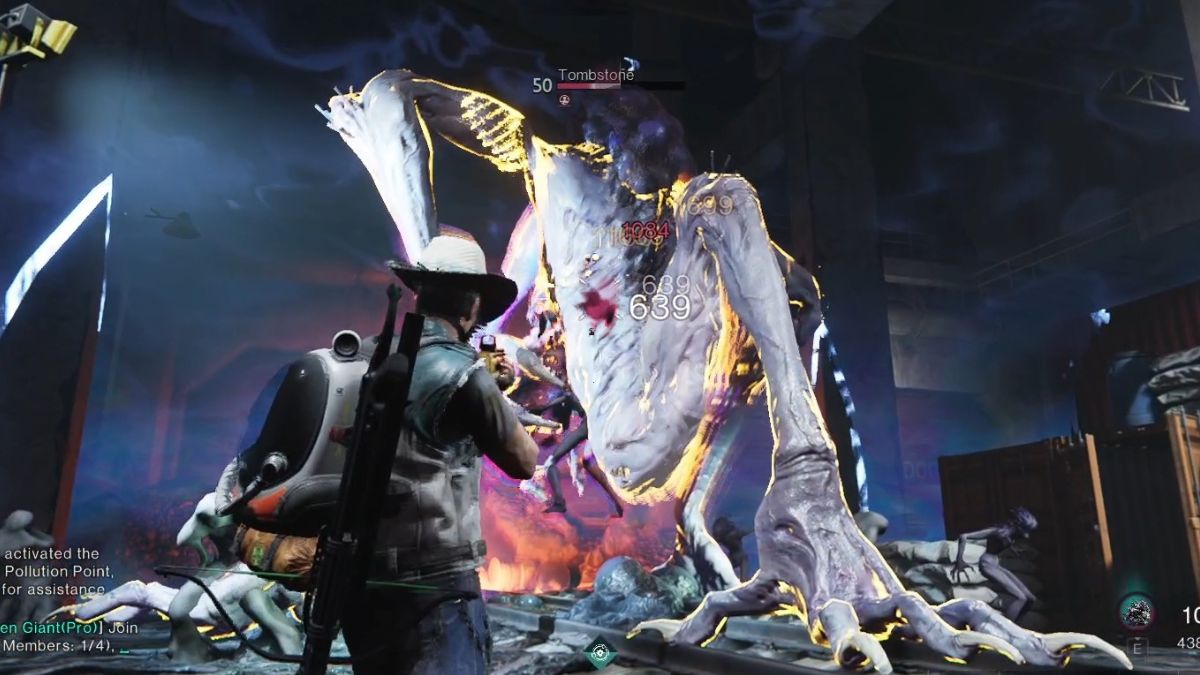 A player attacks Tombstone, the boss of Securement Silo PHI, dealing one of the final blows and clearing the dungeon.