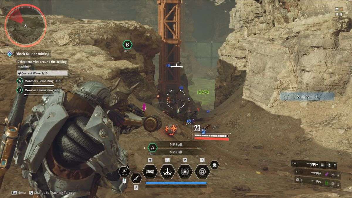 Player funnels enemies into a choke point to farm gold in The First Descendant.