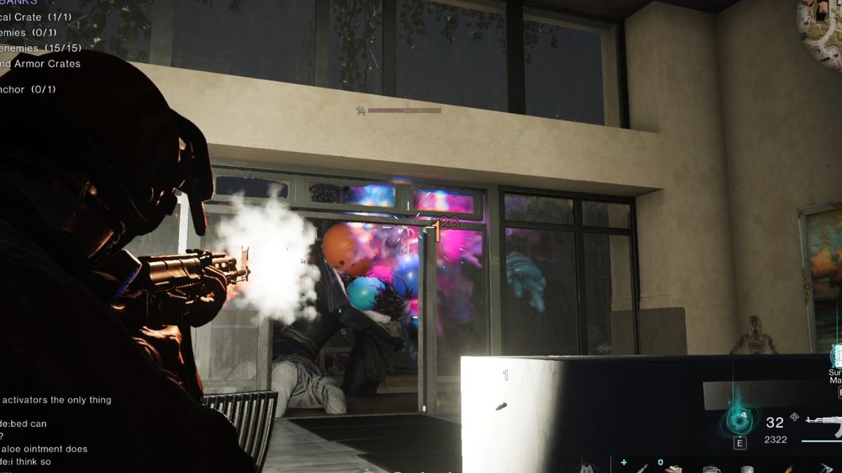 Player getting a critical hit on the balloon monster at High Banks in Once Human.
