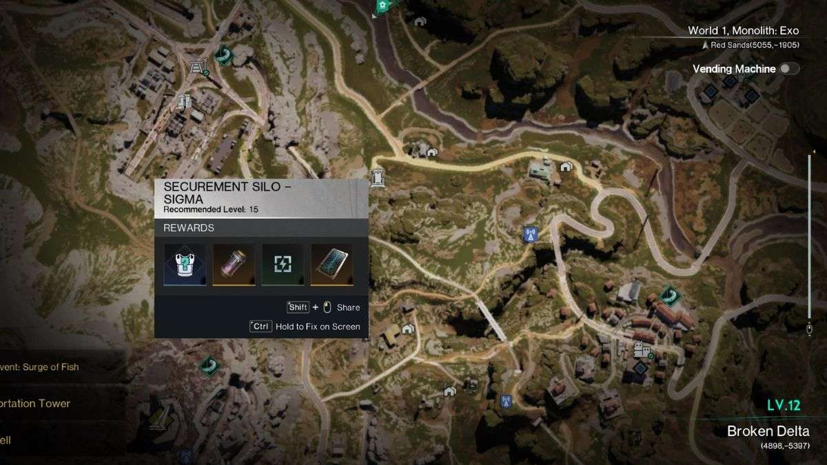 Securement Silo Sigma location displayed on the map in Once Human.