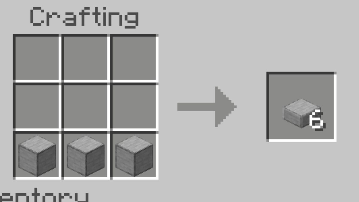 The Smoothstone Slab recipe laid out on a crafting table, showing players how to use Smoothstone in Minecraft.