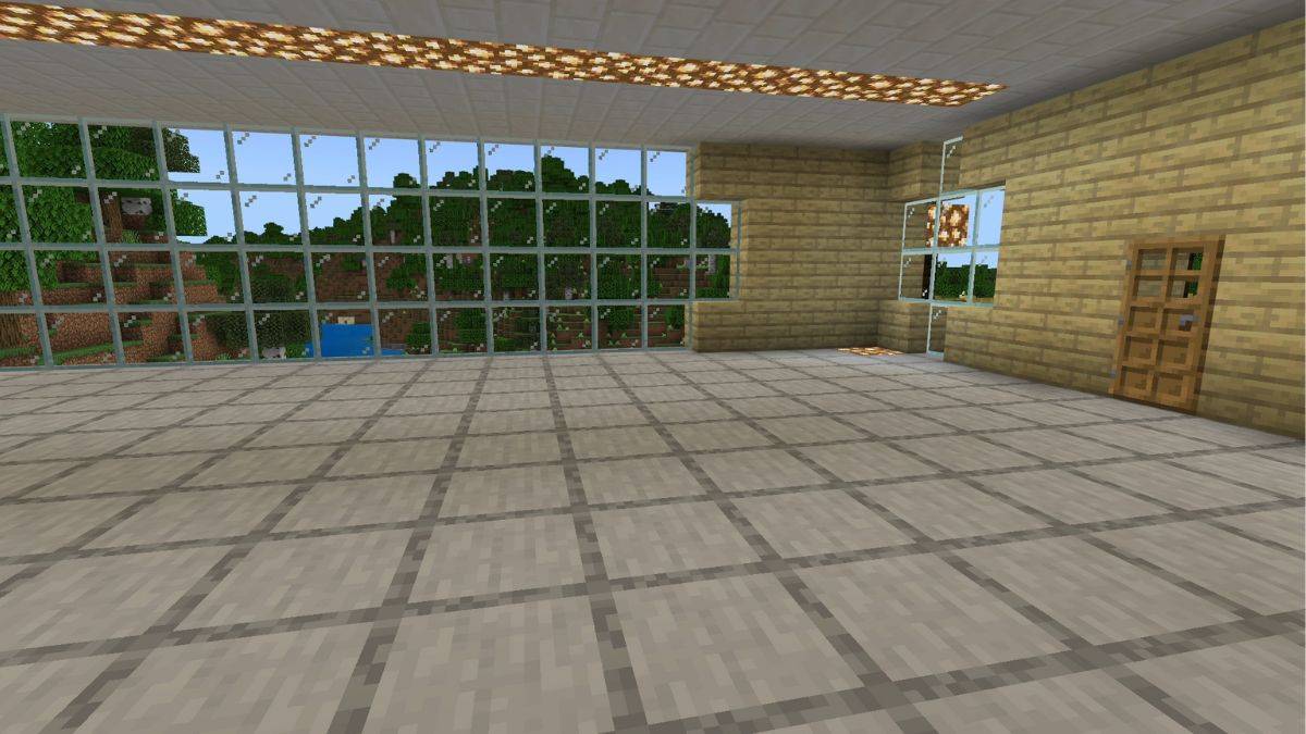 Smoothstone flooring in a house after players learns how to make Smoothstone in Minecraft.