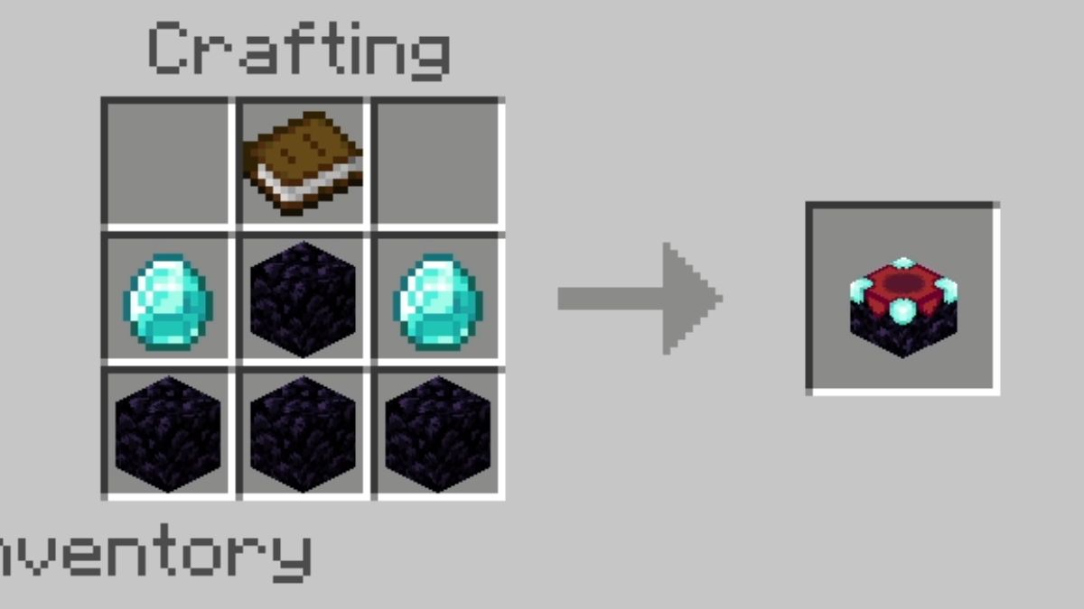 The Enchantment Table recipe laid out on a Crafting Bench in Minecraft.