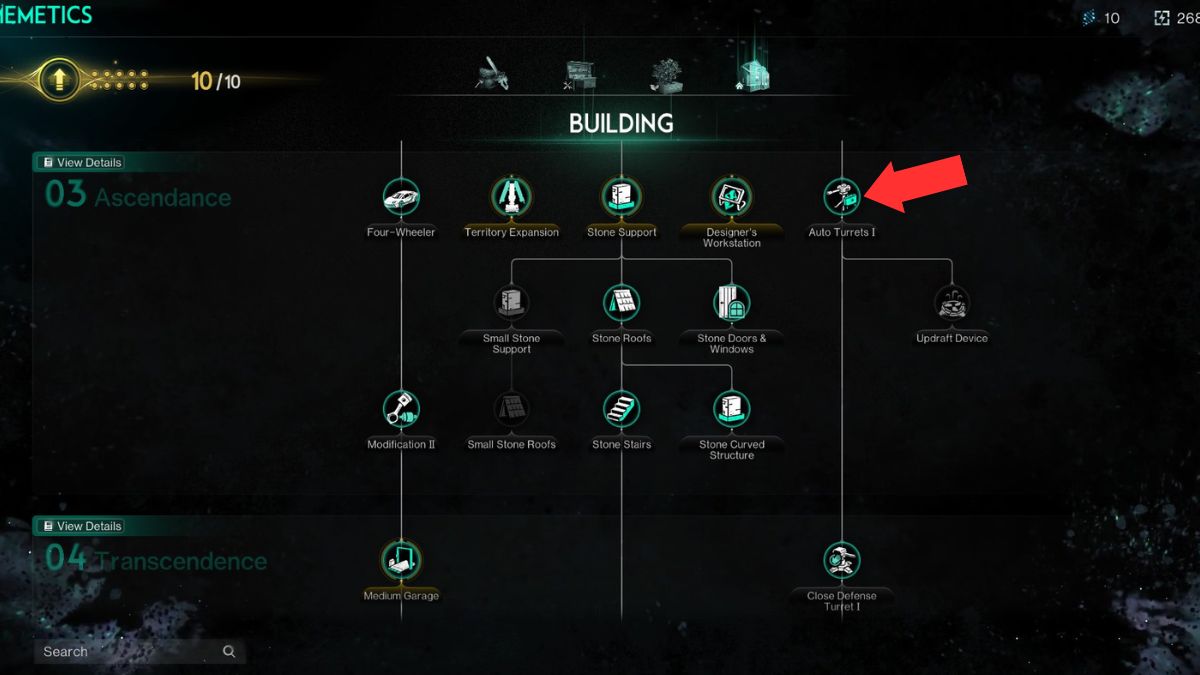The location of the auto turrets Memetic marked with an arrow in the Memetics Screen in Once Human.