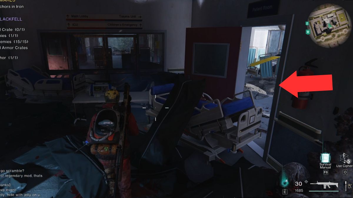 The doorway in the Hospital that leads to the Mystical Crate at East Blackfell Junction in Once Human.