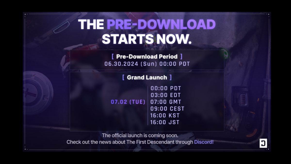 The First Descendant's launch times from the pre-download of the game. 