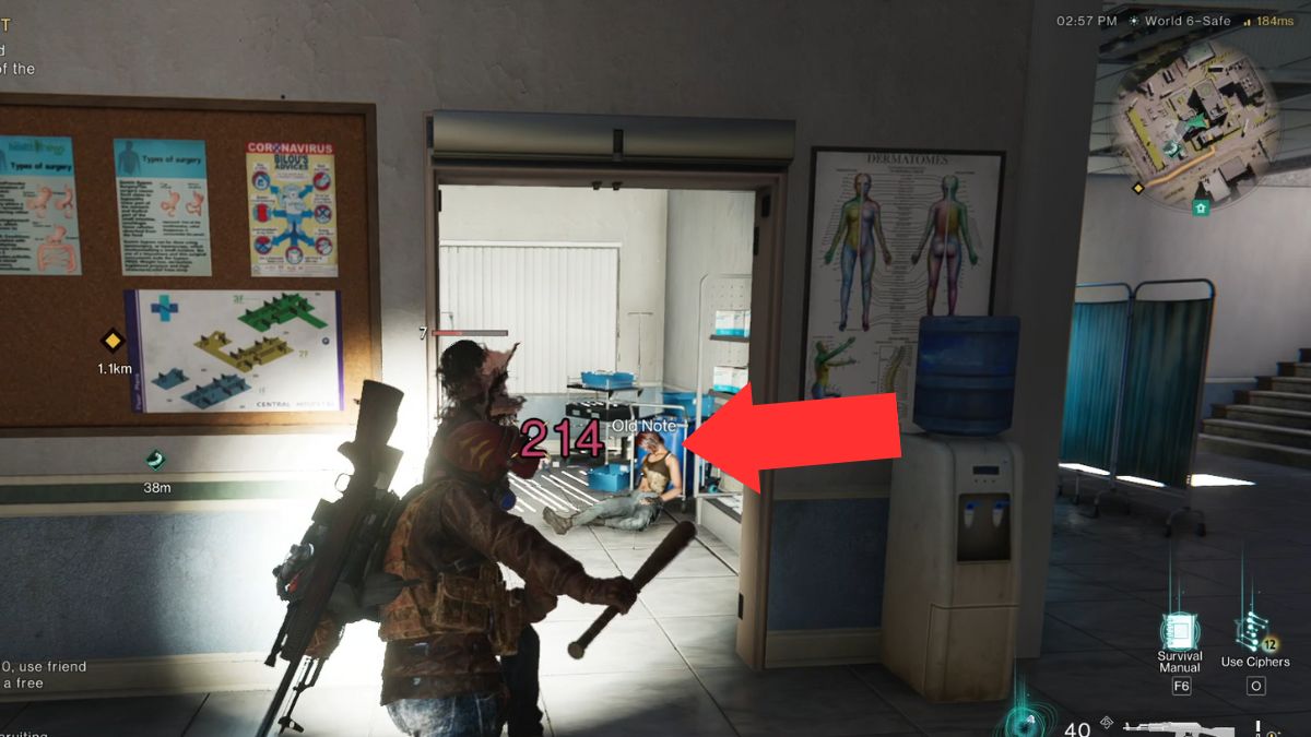 A room with an injured lady as part of the quest at Dayton Hospital in Once Human.